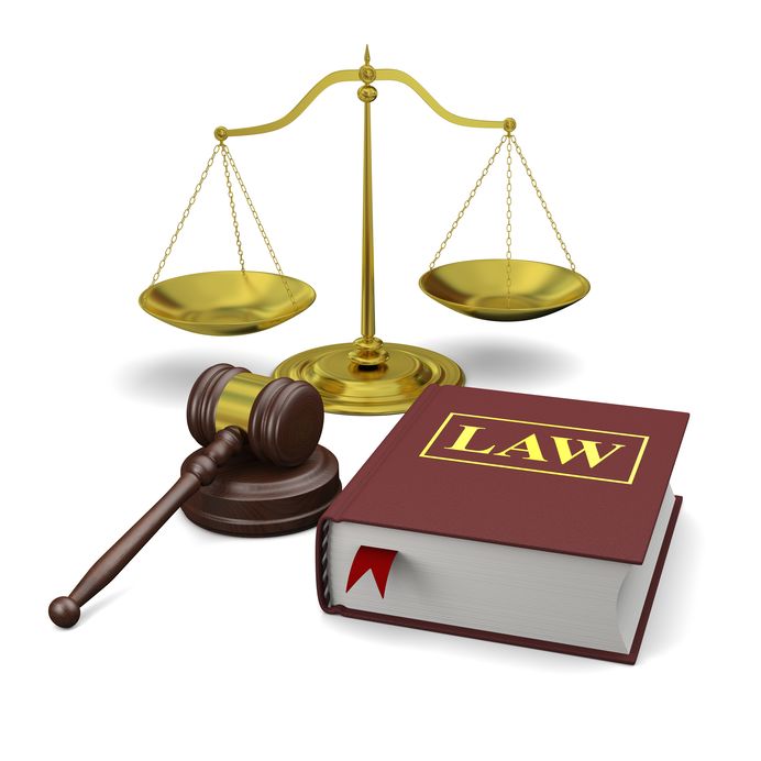 Image of a gavel, a balance scale and a law book
